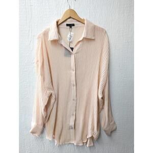 NWT JLuxLabel Sheer Drop Shoulder Long Sleeve Sheer Crinkle Oversized Shirt Med